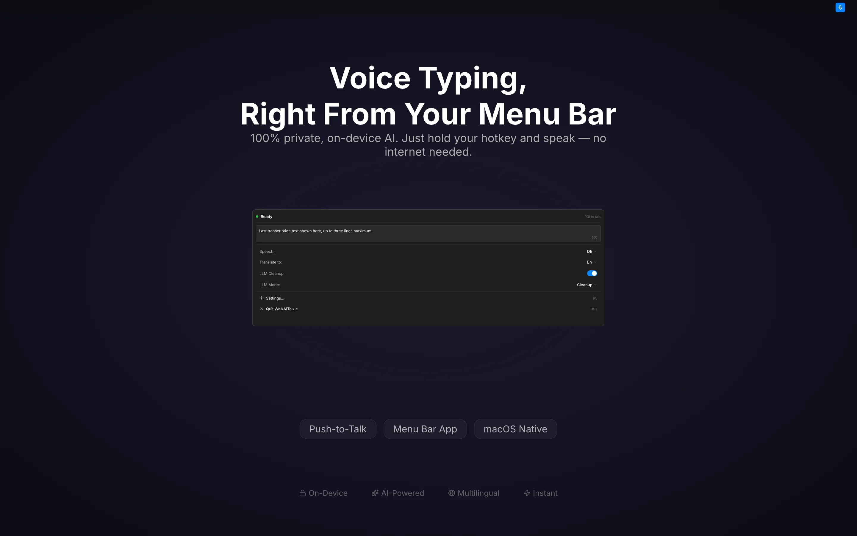 Voice Typing, Right From Your Menu Bar